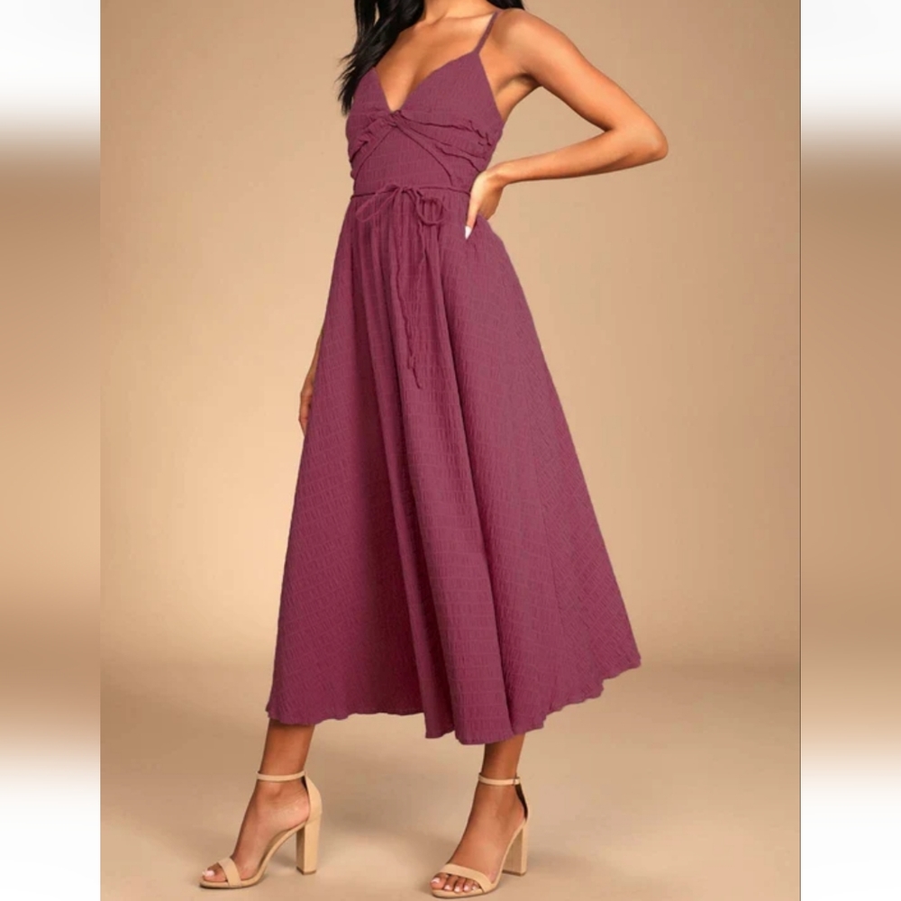 Lulu's Cue the Cuteness Mauve Purple Twist-Front Midi Dress